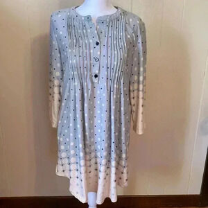 Reborn Tunic Dress with Pin-tucking.  Blue w/ Cream & Brown Polka Dots, Size XL.